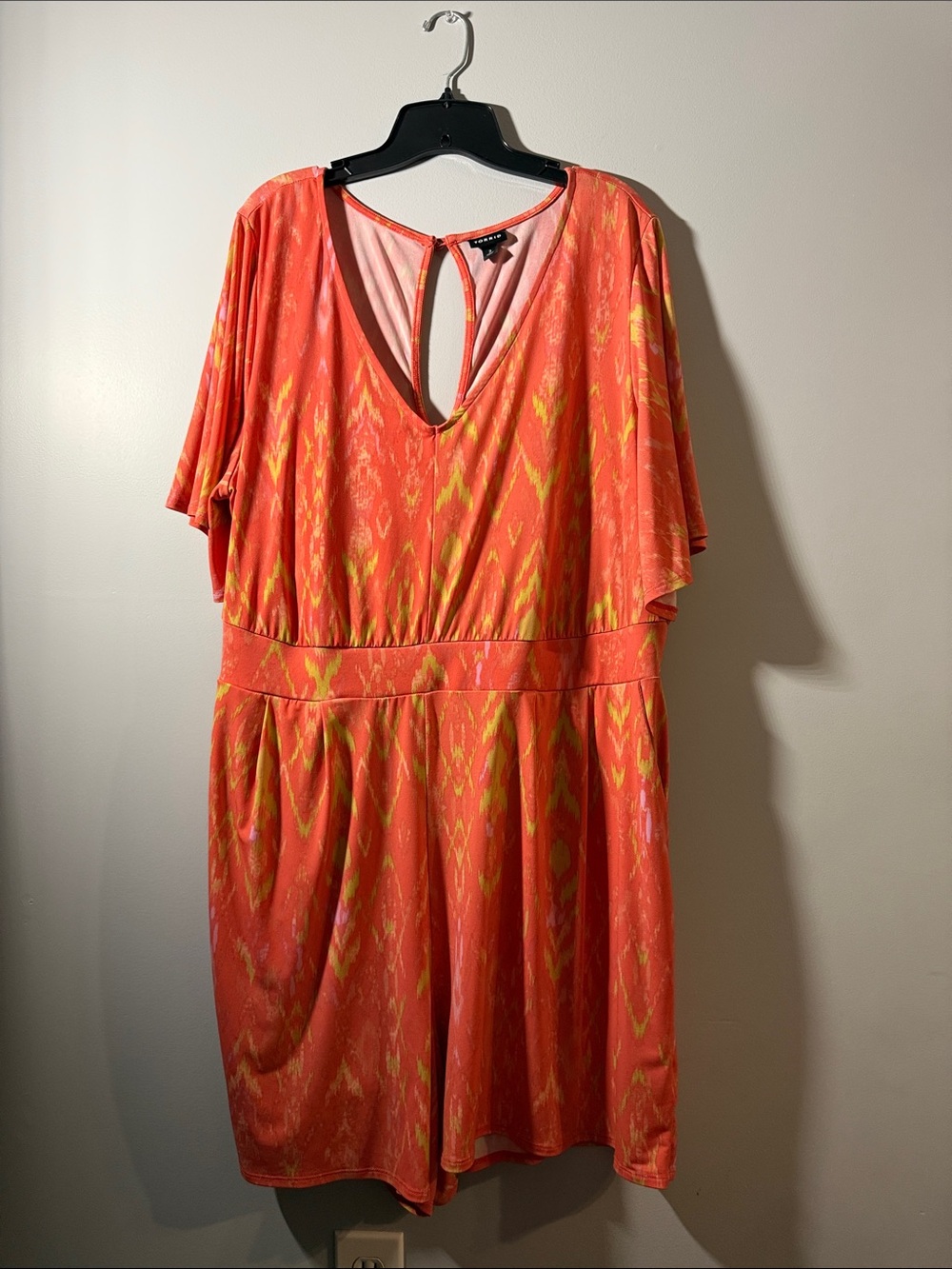 Torrid Coral Ikat V-Neck Romper